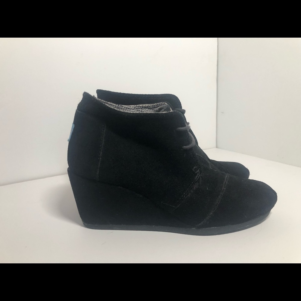 Tom’s Black Suede Wedge Booties